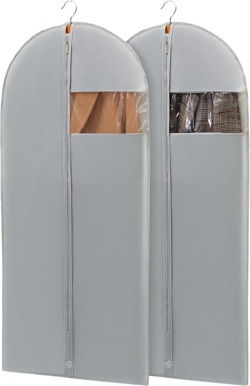 Perber 50" Garment Bags for Hanging Clothes, Suit Bags for Closet Storage and Travel, Grey Suit Cover Bags with Clear Window for Coats, Jackets, Dresses (2 Packs) - Image 1